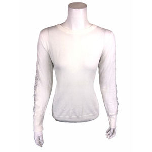 BROOKE SHIELDS Timeless Pullover Sweater w/ Lace Sleeve Detail Ivory Medium Size